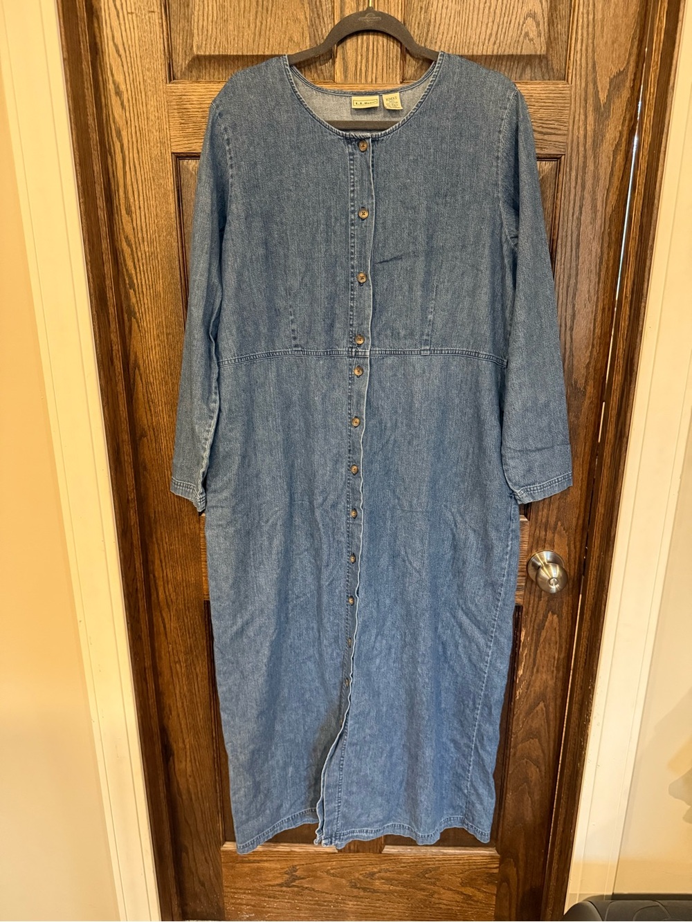 Vintage L.L. Bean Blue Denim Button-Front Maxi Dress 20 Tall